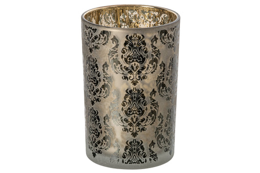 Theelichthouder Bloemen Glas Kakigroen/Goud Large