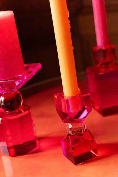 Kaarshouder Glas Kerstrood/Fuchsia Extra Small