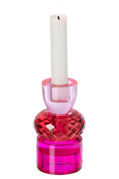 Kaarshouder Glas Kerstrood/Fuchsia Small