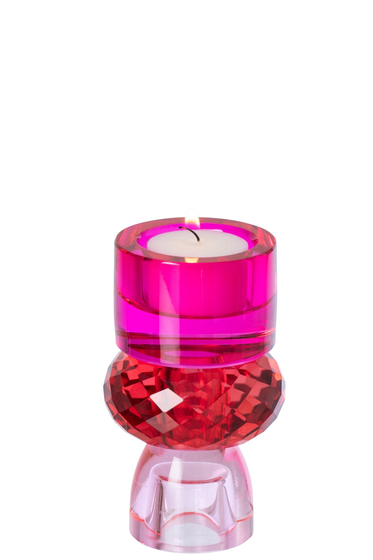 Kaarshouder Glas Kerstrood/Fuchsia Small