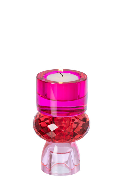 Kaarshouder Glas Kerstrood/Fuchsia Small
