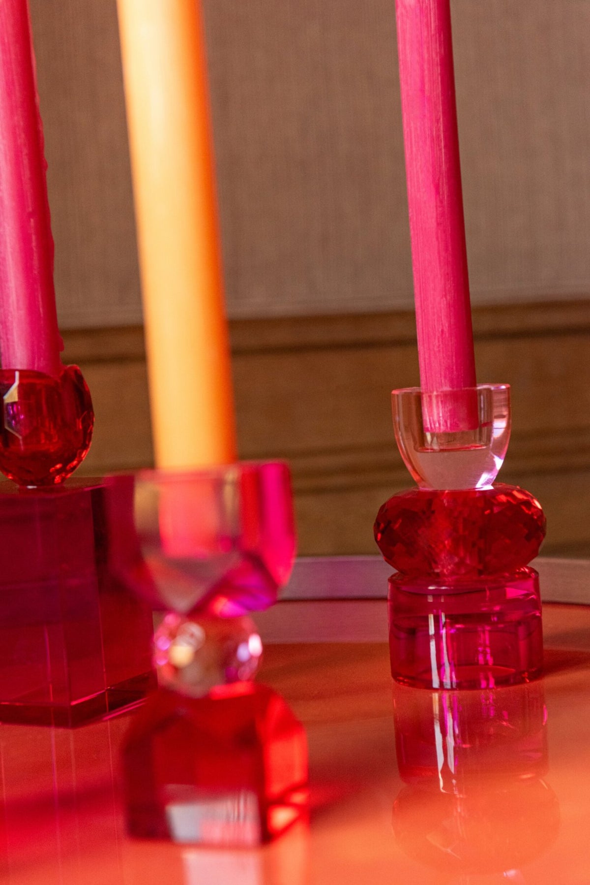 Kaarshouder Glas Kerstrood/Fuchsia Small