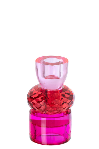 Kaarshouder Glas Kerstrood/Fuchsia Small