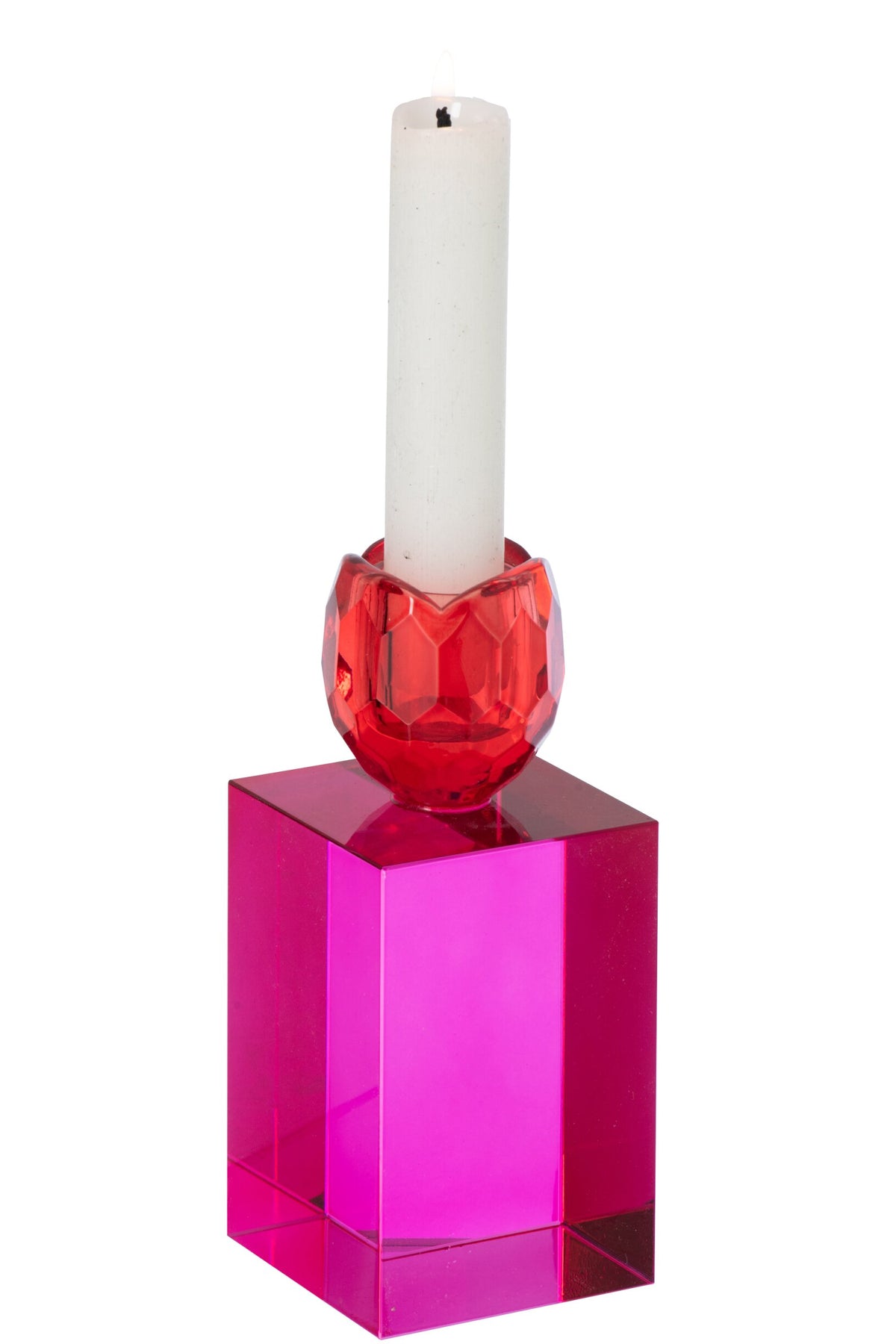 Kaarshouder Rechthoek Glas Kerstrood/Fuchsia Medium