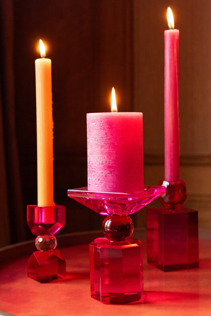 Kaarshouder Glas Kerstrood/Fuchsia