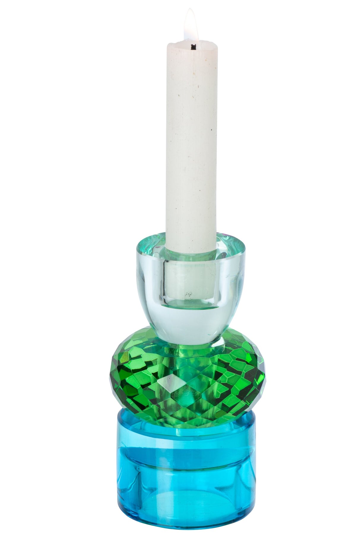 Kaarshouder Glas Smaragdgroen/Azuurblauw