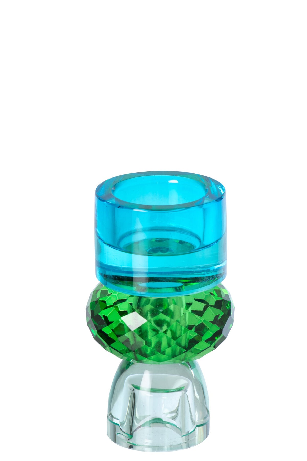 Kaarshouder Glas Smaragdgroen/Azuurblauw