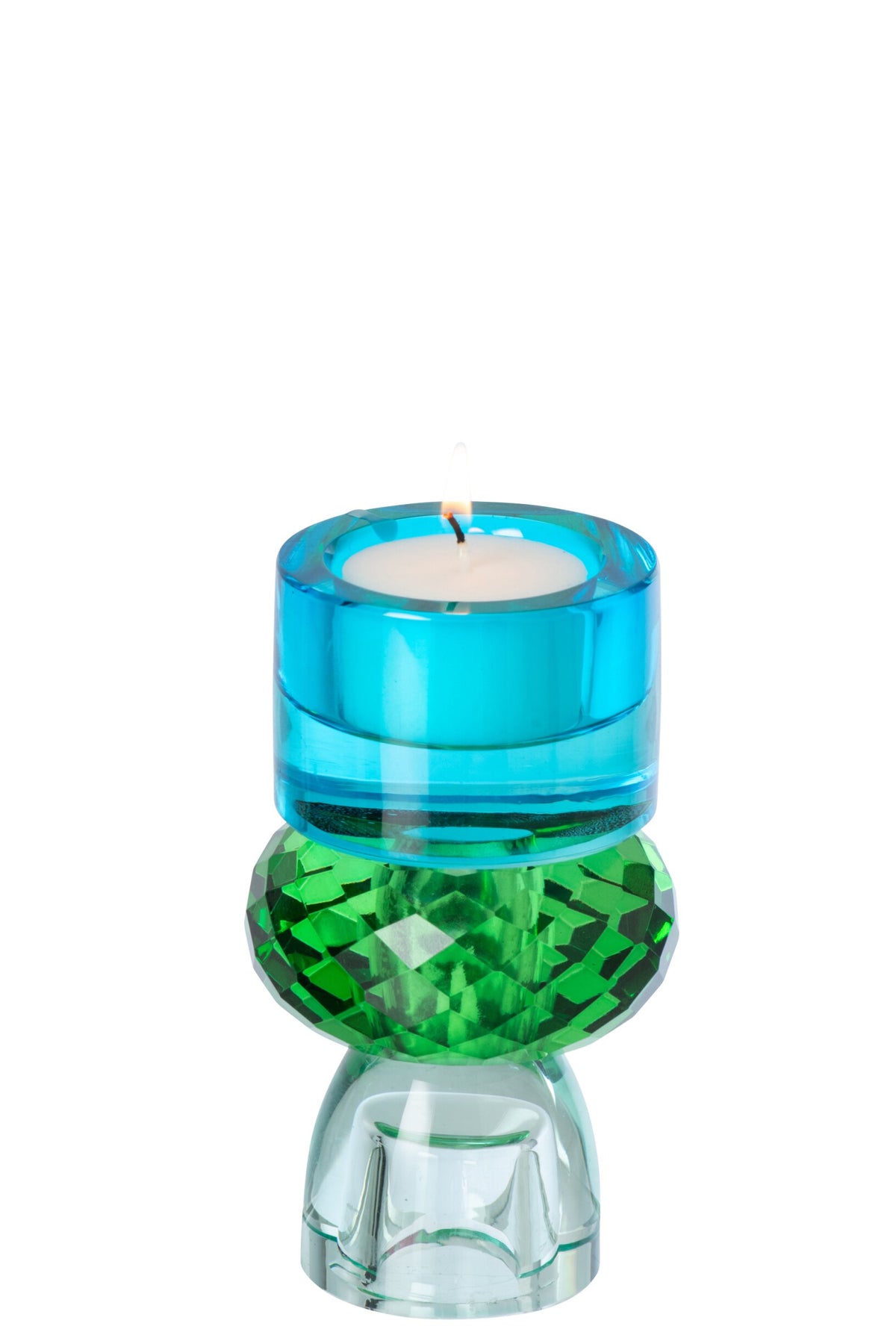 Kaarshouder Glas Smaragdgroen/Azuurblauw