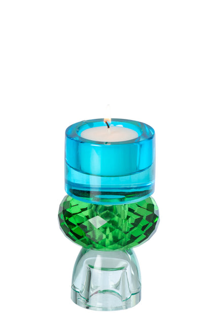 Kaarshouder Glas Smaragdgroen/Azuurblauw