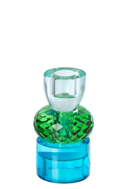 Kaarshouder Glas Smaragdgroen/Azuurblauw
