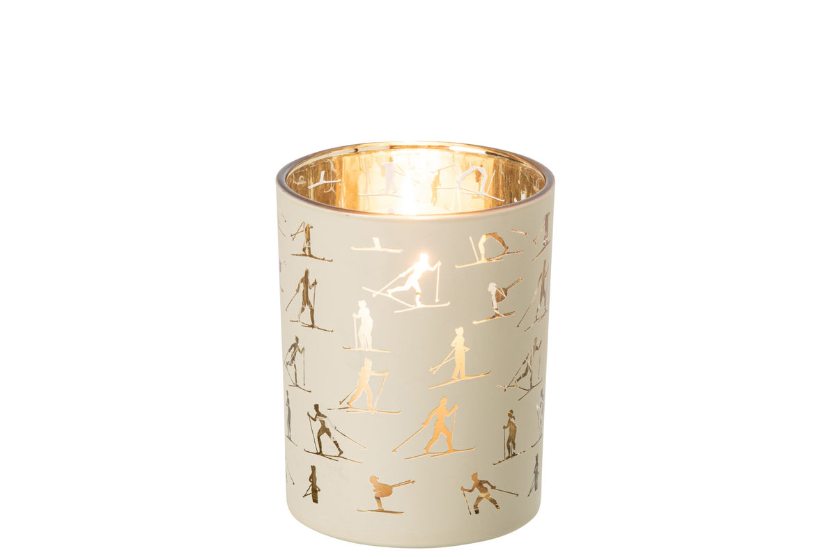 Kaarshouder Skiërs Glas Ecru/Goud Medium