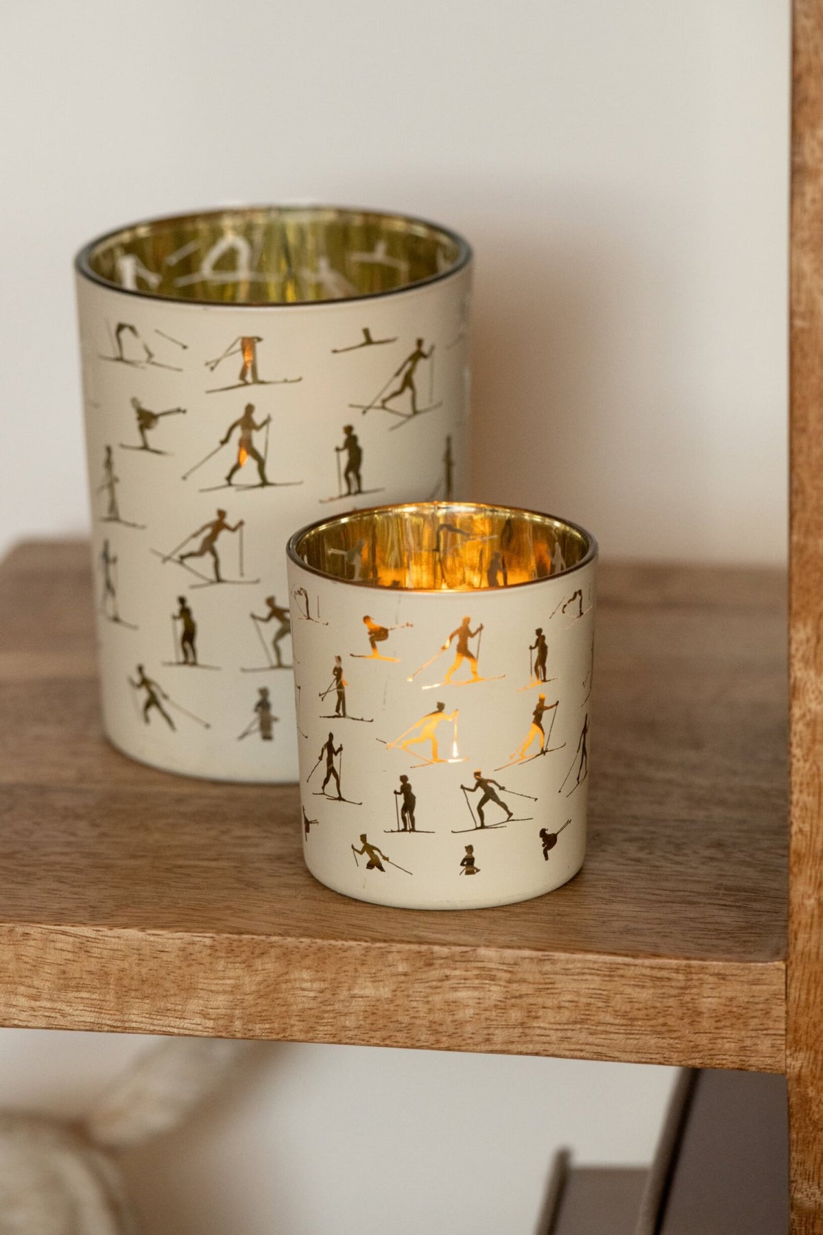 Kaarshouder Skiërs Glas Ecru/Goud Medium