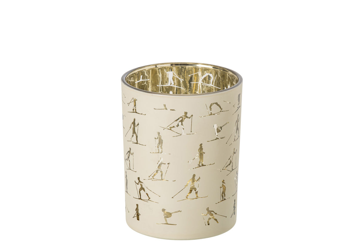Kaarshouder Skiërs Glas Ecru/Goud Medium