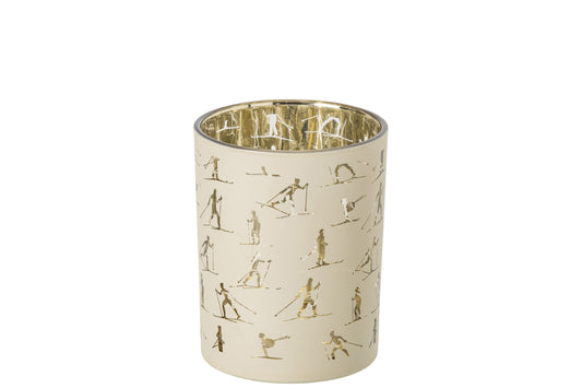 Kaarshouder Skiërs Glas Ecru/Goud Medium