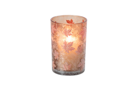Kaarshouder Bladeren Glas Abrikoos/Terracotta Large