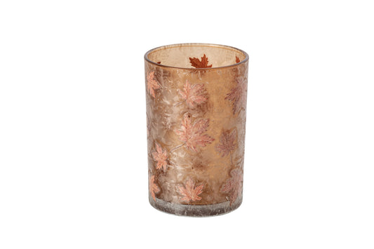 Kaarshouder Bladeren Glas Abrikoos/Terracotta Large