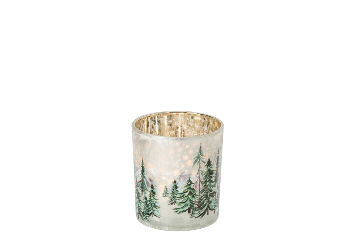 Kaarshouder Chrismas Tree Glas Wit/Donkergroen Small