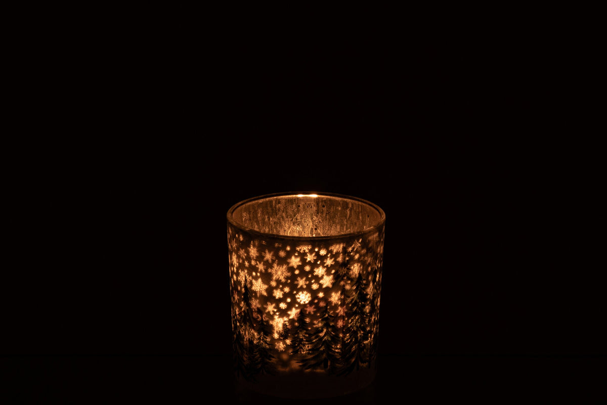 Kaarshouder Chrismas Tree Glas Wit/Donkergroen Small