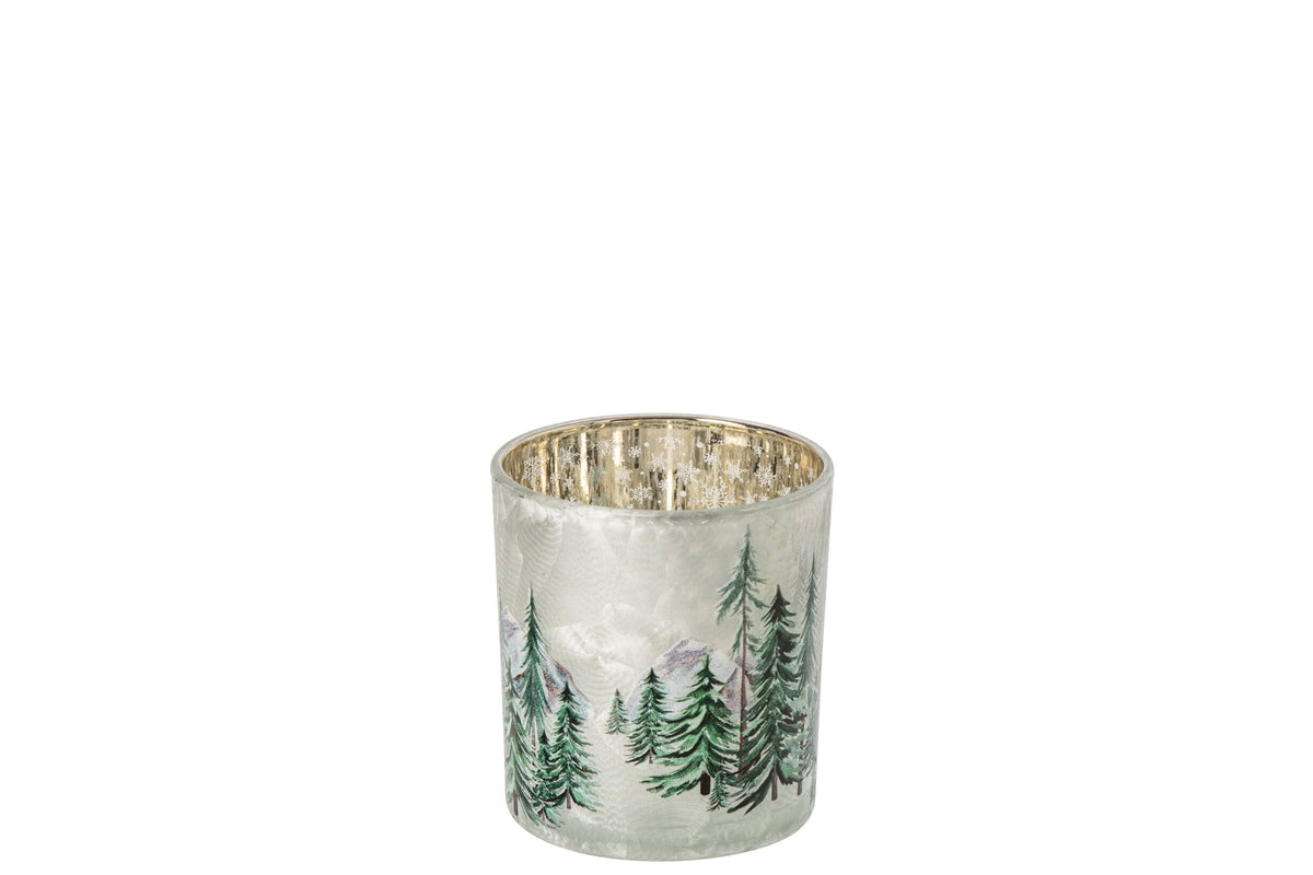 Kaarshouder Chrismas Tree Glas Wit/Donkergroen Small