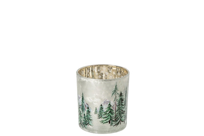Kaarshouder Chrismas Tree Glas Wit/Donkergroen Small