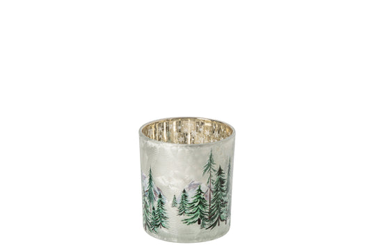 Kaarshouder Chrismas Tree Glas Wit/Donkergroen Small