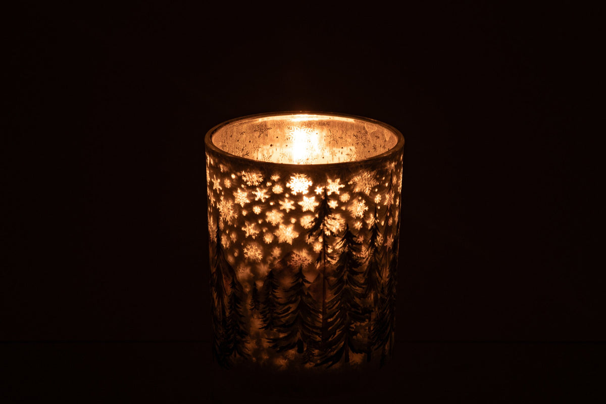 Kaarshouder Chrismas Tree Glas Wit/Donkergroen Medium