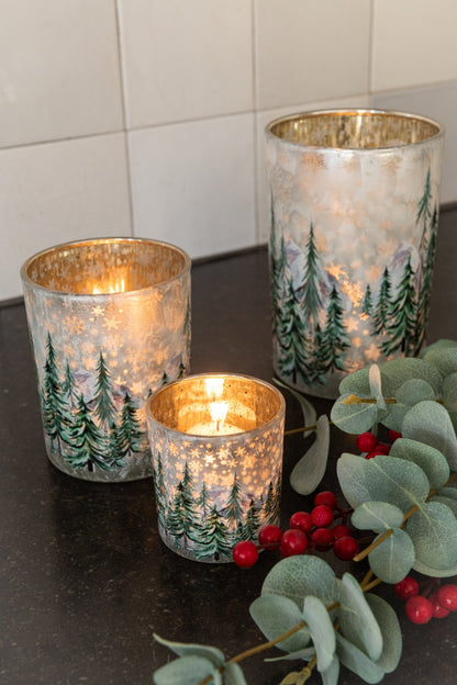 Kaarshouder Chrismas Tree Glas Wit/Donkergroen Medium