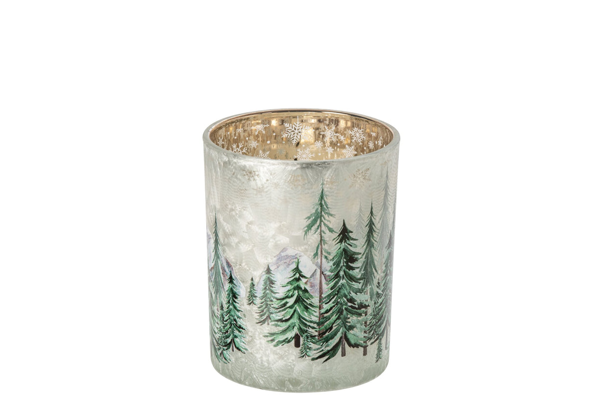 Kaarshouder Chrismas Tree Glas Wit/Donkergroen Medium