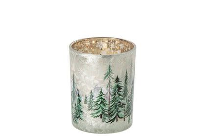 Kaarshouder Chrismas Tree Glas Wit/Donkergroen Medium