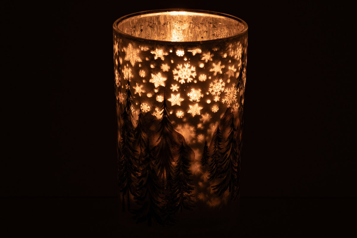 Kaarshouder Chrismas Tree Glas Wit/Donkergroen Large