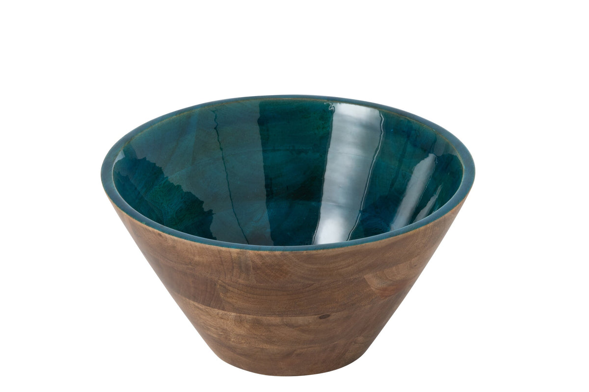 Kom mango hout petrol/naturel groot