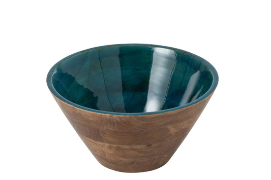 Kom mango hout petrol/naturel groot