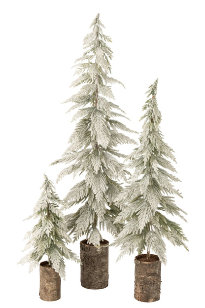 Christmas Tree Snowy + Wooden Base Polyethylene White/Natural Large