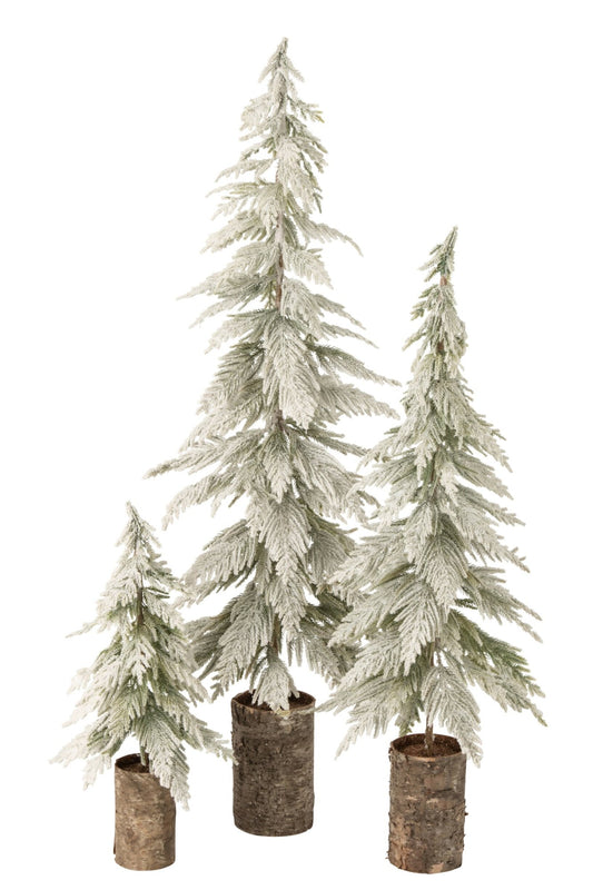 Christmas Tree Snowy + Wooden Base Polyethylene White/Natural Large