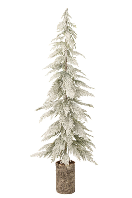 Christmas Tree Snowy + Wooden Base Polyethylene White/Natural Large