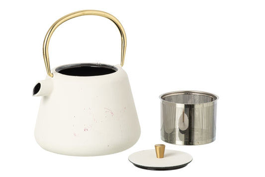 Theepot gietijzer wit/goud
