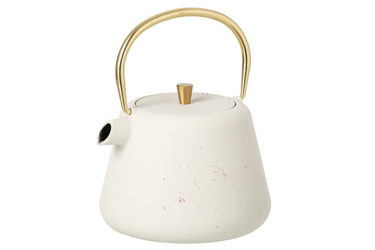 Theepot gietijzer wit/goud