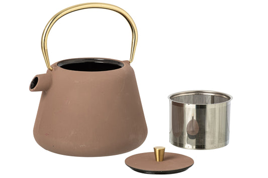 Theepot gietijzer taupe/goud