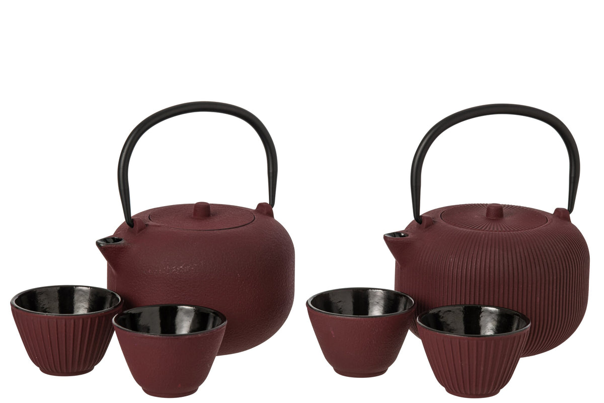 Theepot gietijzer donkerrood assortiment van 2