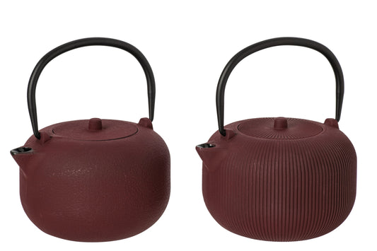 Theepot gietijzer donkerrood assortiment van 2