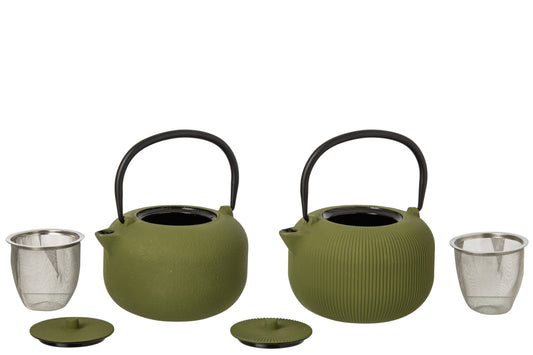 Theepot gietijzer mos groen assortiment van 2