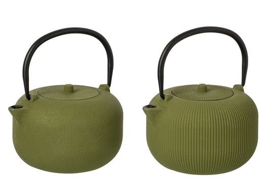 Theepot gietijzer mos groen assortiment van 2