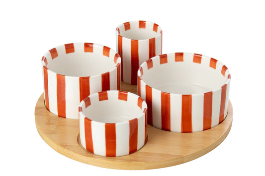 Striped stoneware aperitif set cognac/white