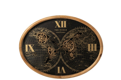Wall Clock Oval Metal Natural/Black