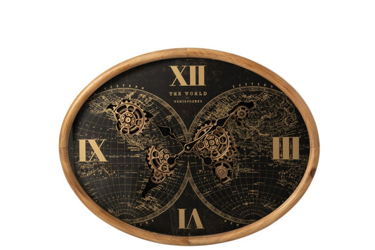 Wall Clock Oval Metal Natural/Black