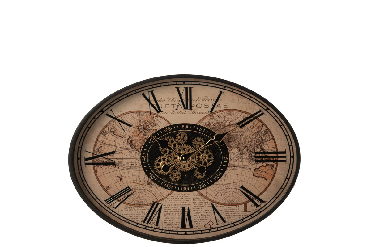 Wall Clock Oval Metal Black/Beige