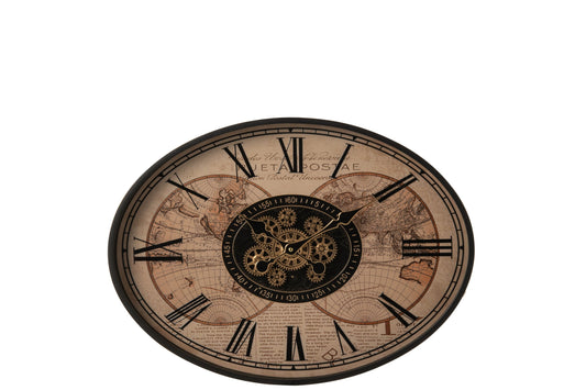 Wall Clock Oval Metal Black/Beige