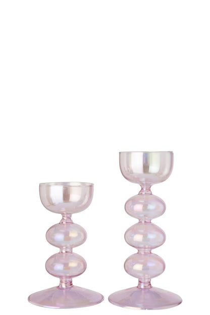 Set Van 2 Theelichthouder Pareleffect Glas Lichtroze