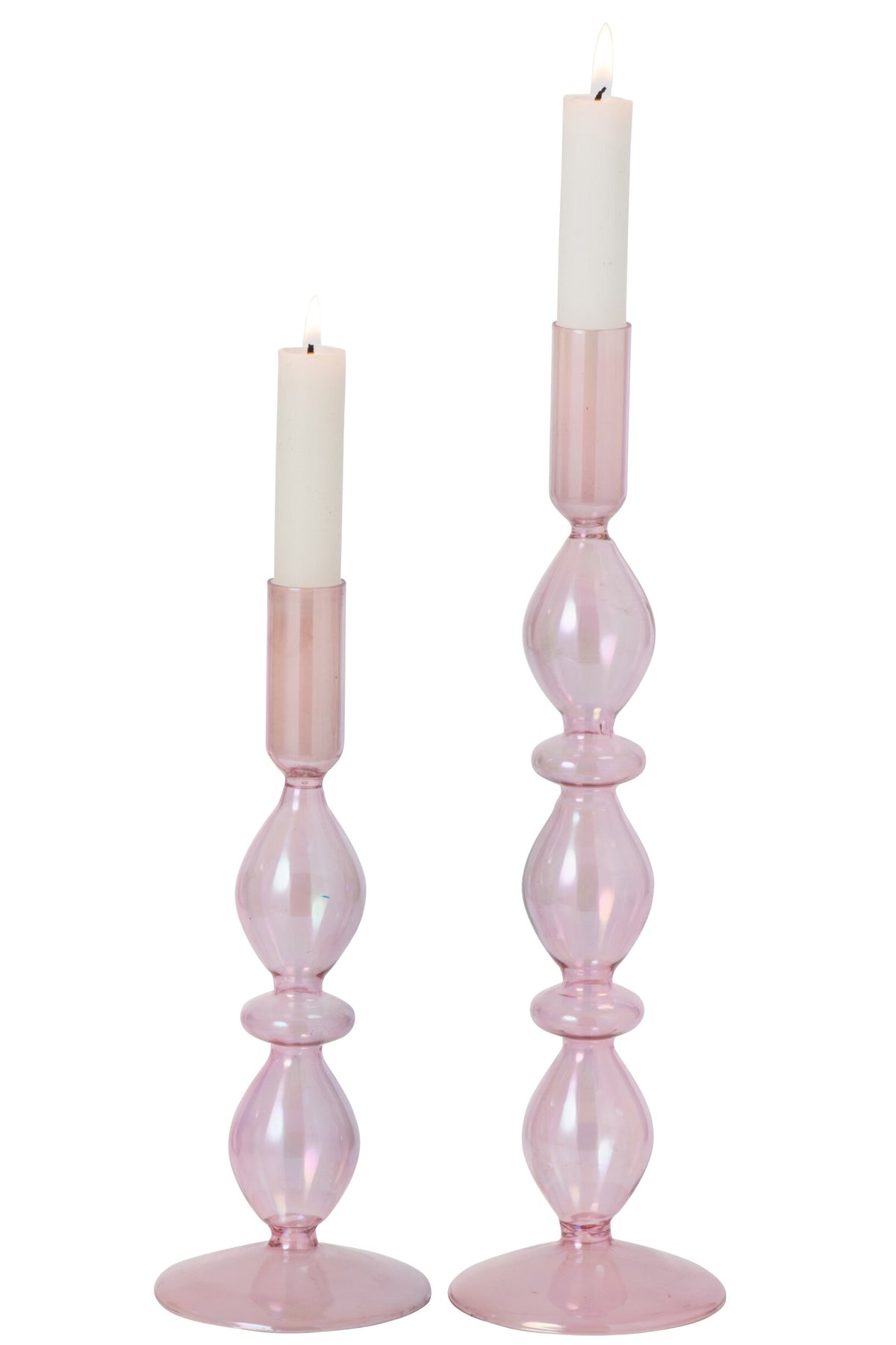 Set Van 2 Kaarshouder Pareleffect Glas Lichtroze