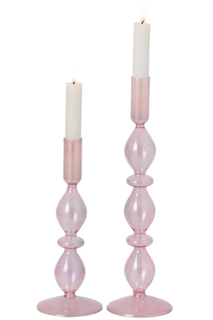 Set Van 2 Kaarshouder Pareleffect Glas Lichtroze